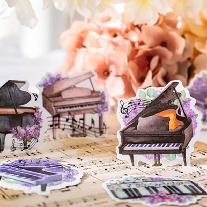 20 Pcs /pack Music Piano Flowers Paper Decorative Stickers