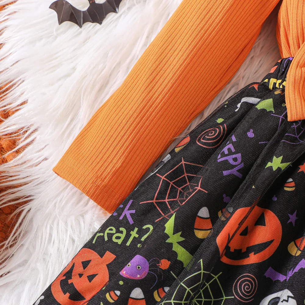 Abito da neonata Abito in rete di Halloween Manica lunga Gonna con stampa di cartoni animati per ragazze per feste autunnali/invernali Abbigliamento per bambini