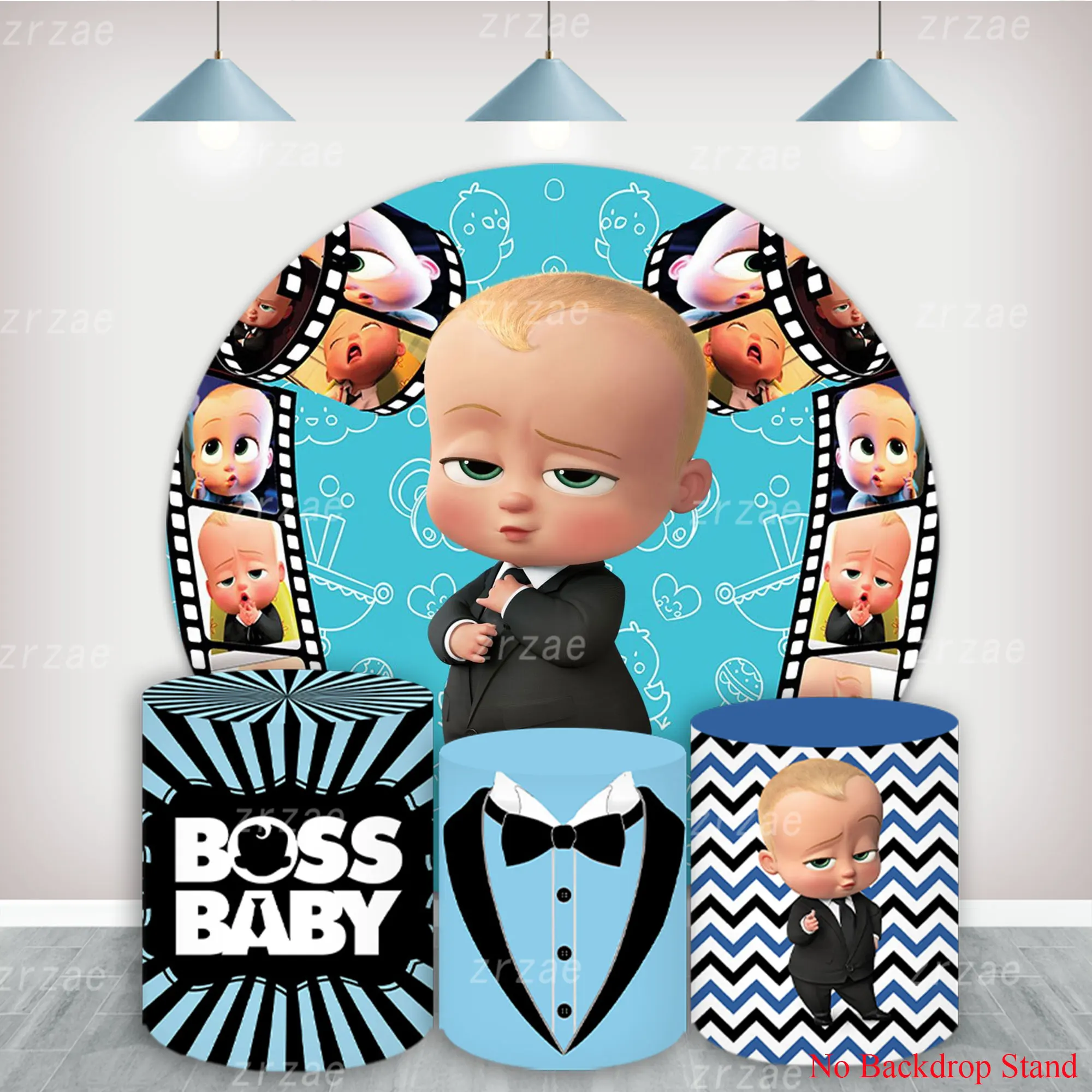The Boss Babies Round Backdrop Boys 1st Birthday Party Cartoon Anime Cylinders Covers Decoration Baby Shower Photography Props
