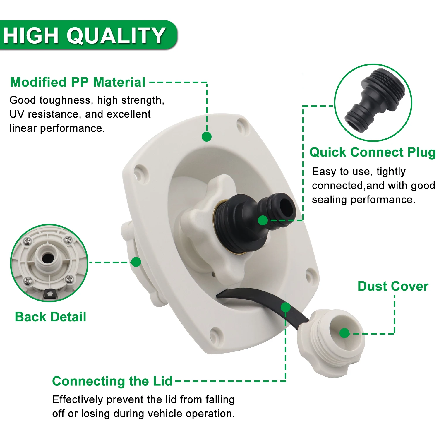 RV City Inlet Pressure Reducing Fill Hatch with Brass Check Valve and Quick Coupler Inlet Hose Adapter for RV Fresh Water Fill