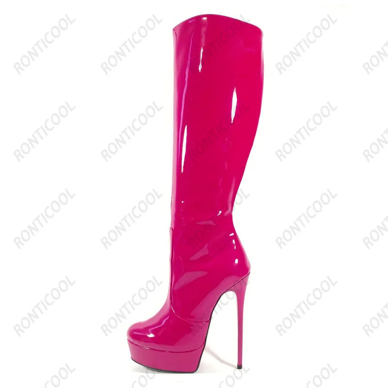 Ronticool Women Winter Knee High Boots Sexy Stiletto Heel Round Toe Blue Red Yellow Banquet Dress Shoes Ladies Plus Size 35-52