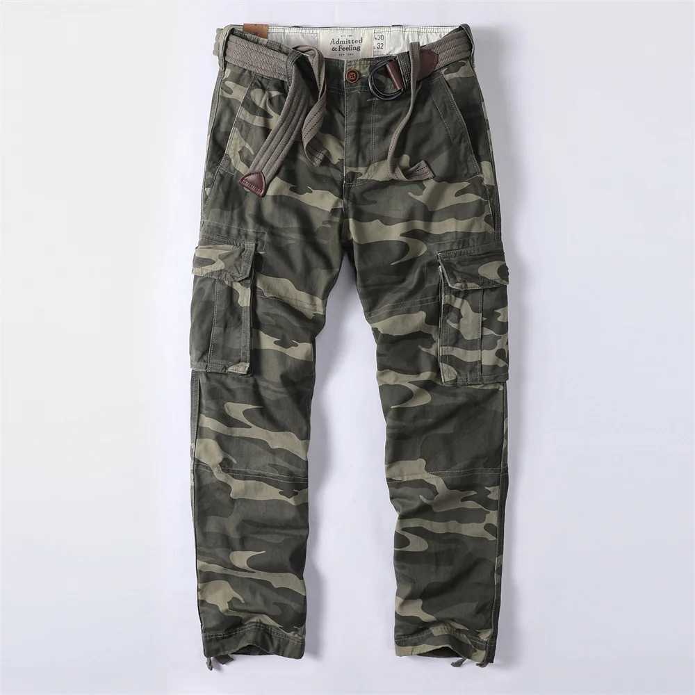 

Men's Autumn Cargo Pants with Belt Tactical Multi-Pockets Camouflage Pants Casual Outdoor Men Pants Plus Size Loose Trousers