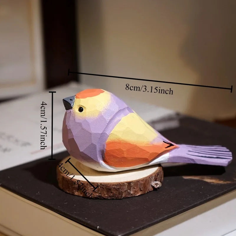 1 PC Blush Sparrow Handmade Wood Sculpture Lovely Animal Figurines Workscape Desk Home Decor Cute Bird Wooden Decoration Crafts