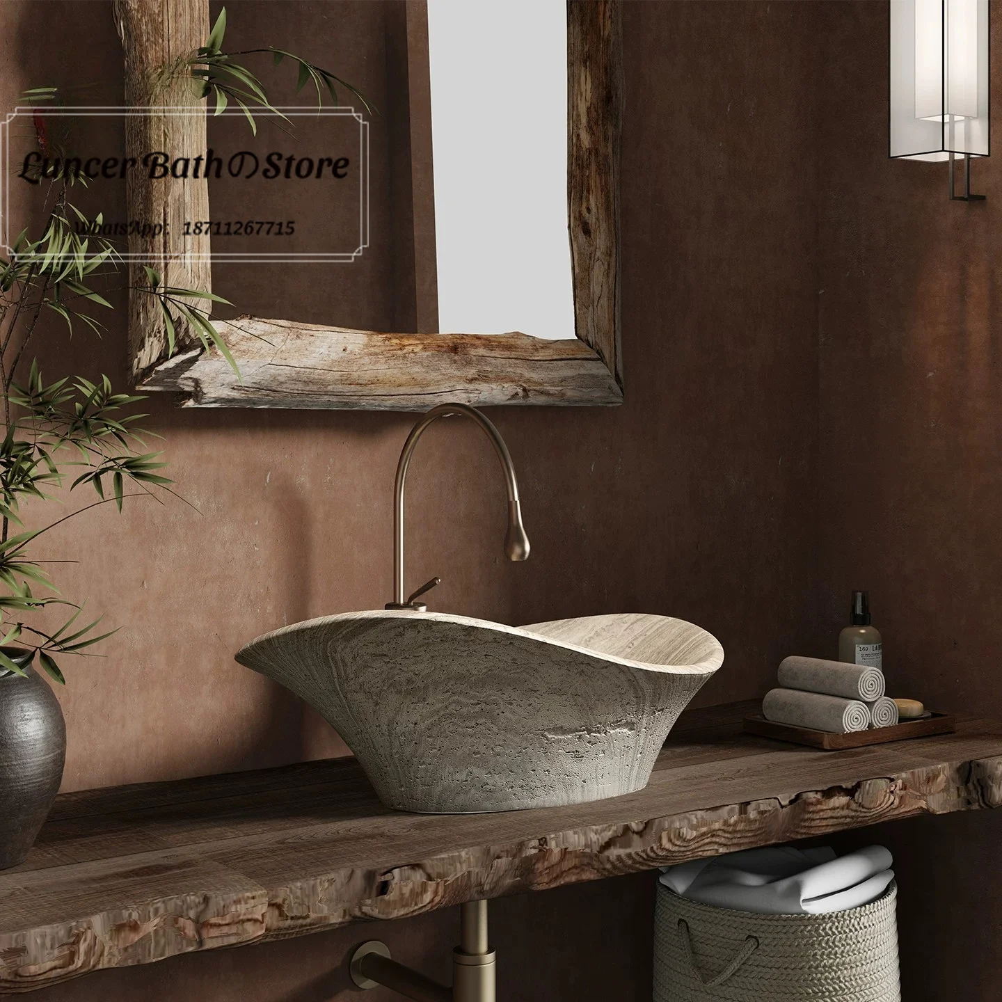 Medieval beige beige beige travertine stone platform hand washing basin bathroom B & B villa club hotel