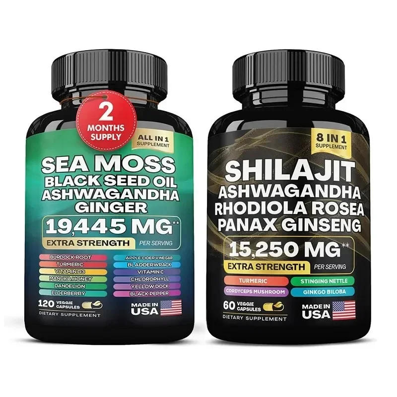 1Bottle 100% ORGANIC SHILAJIT CAPSULES+1BottleSEE MOSS capsules