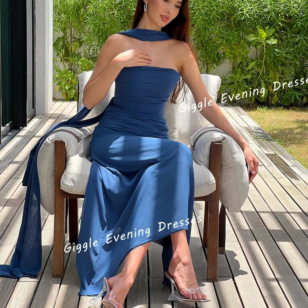 Formal Occasions Crepe Prom Gown Saudi Arab pleating فساتين سهرة Strapless Ankle-Length Elegant Women Evening Dresses 2024