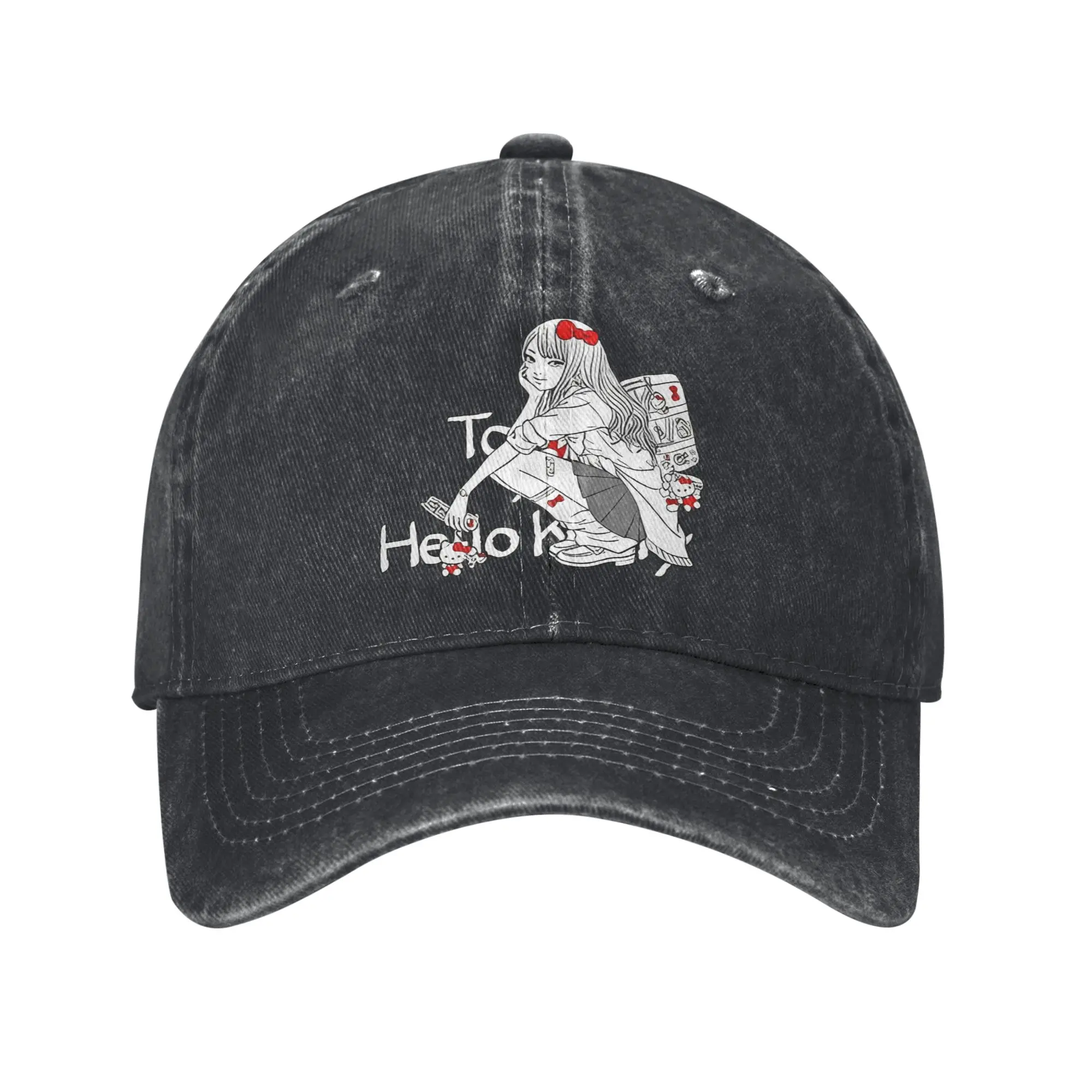 Junji Ito X Hello Kitty  Sun Baseball Cap  Casual Unisex-Teens Washed Hip Hop Hats Design Hiking Fishing Baseball Caps Gift