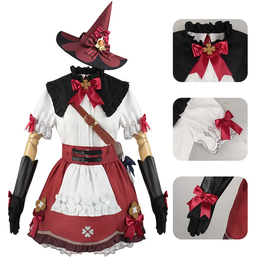 Genshin Impact New Skin Klee Doll Witch Cosplay Costume Outfits Dress Hat Wig Backpack Blossoming Starlight Red Lolita Outfits