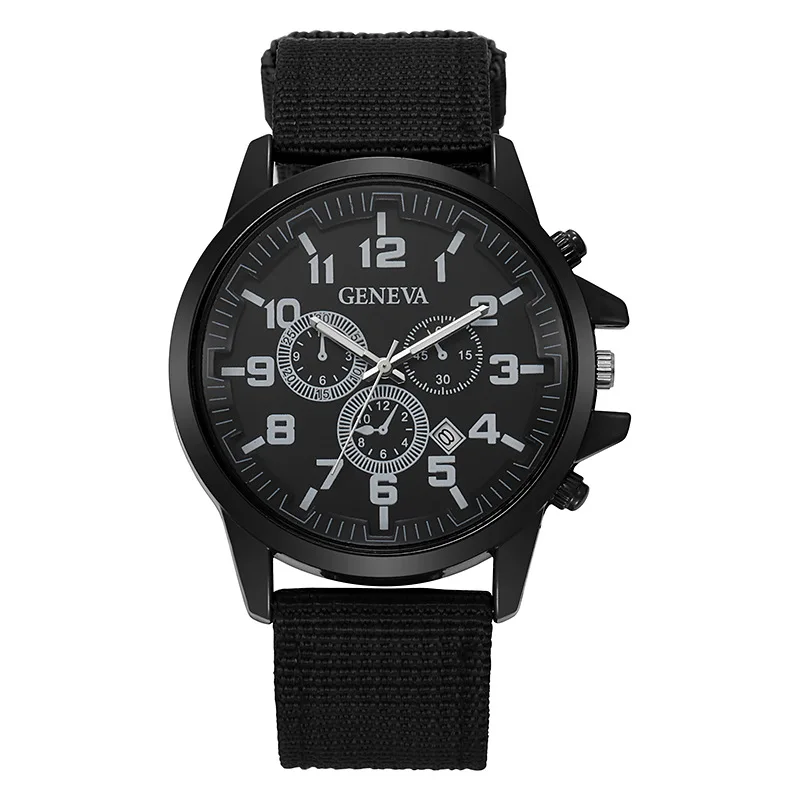 2026 GENEVA Men's  Green  Watch Big Number Dial Sport Wristwatch Nylon Fabric Strap Outdoor Casual
