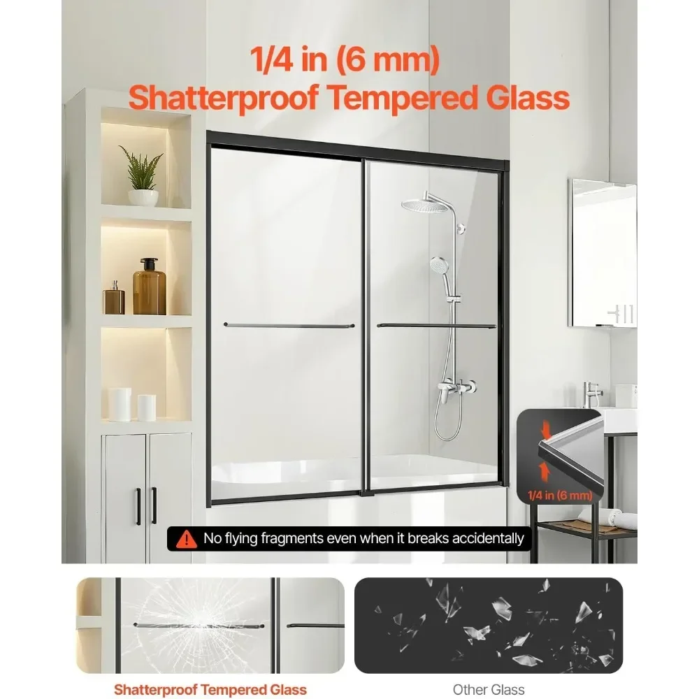 

BestsellerSemi-Frameless Double Sliding Bathtub Shower Door, 56-60" W x 60" H, Shatterproof Tempered Glass, Black