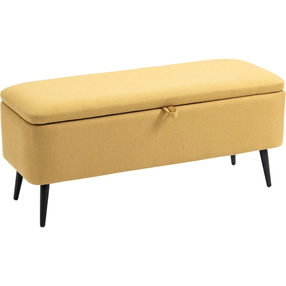 Sitzhocker-Aufbewahrungsbank mit Klappdeckel und Stahlbeinen, gepolstert in Leinen für Schlafzimmer, Wohnzimmer, Eingang, Belastung 150.000