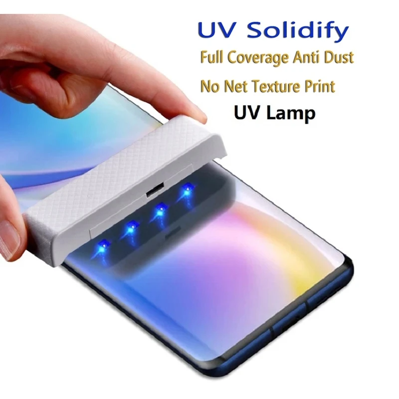 

2 шт., закаленное стекло с УФ-жидким клеем для Samsung Galaxy S20FE S22 S23 S24 Ultra S21 Note 10 20 S10 S8 S9 Plus Защитная пленка для экрана