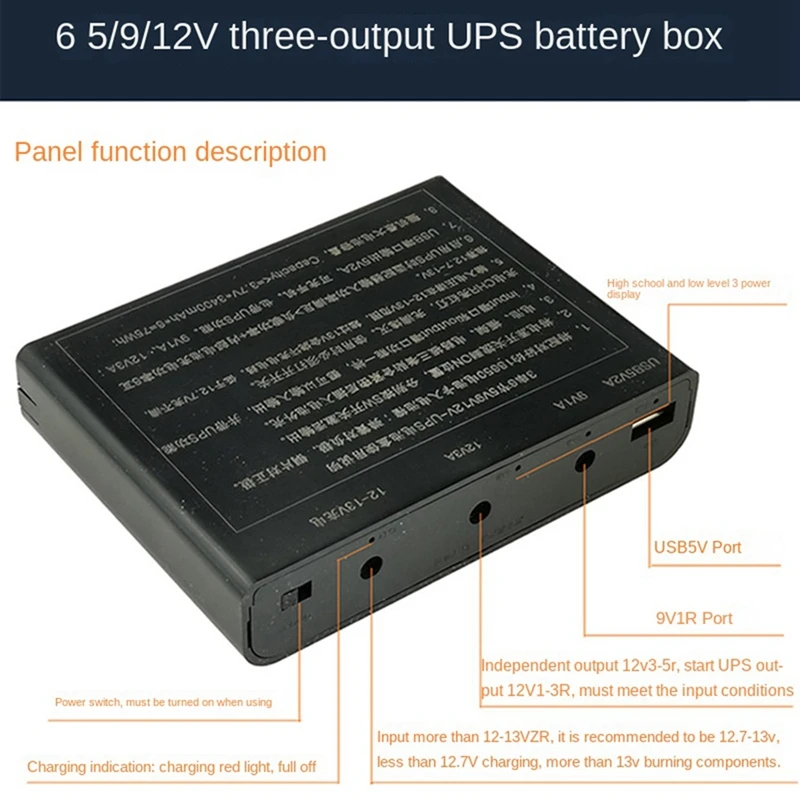 Caja de fuente de alimentación UPS, salida USB 5V 9V 12V, batería DIY 18650 para módem enrutador inalámbrico DVR duradero