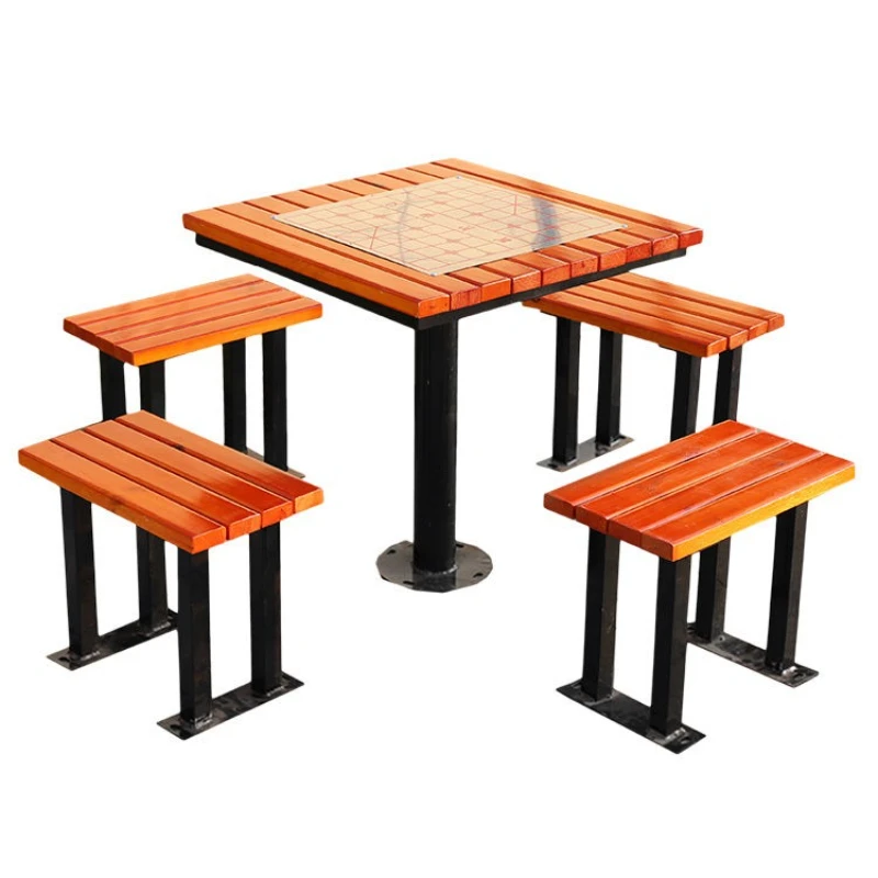 Community outdoor leisure tables and chairs outdoor preservative wood chess board backrest seat park overhead layer