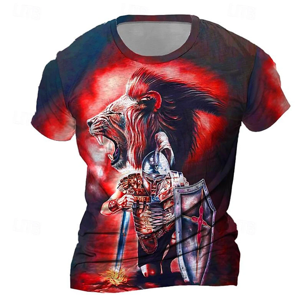 Vintage T-shirt For Men 3D Knight Print Tops Street Hip Hop O-neck Short Sleeve T Shirt Oversized Tee Shirt Men Clothing 2024