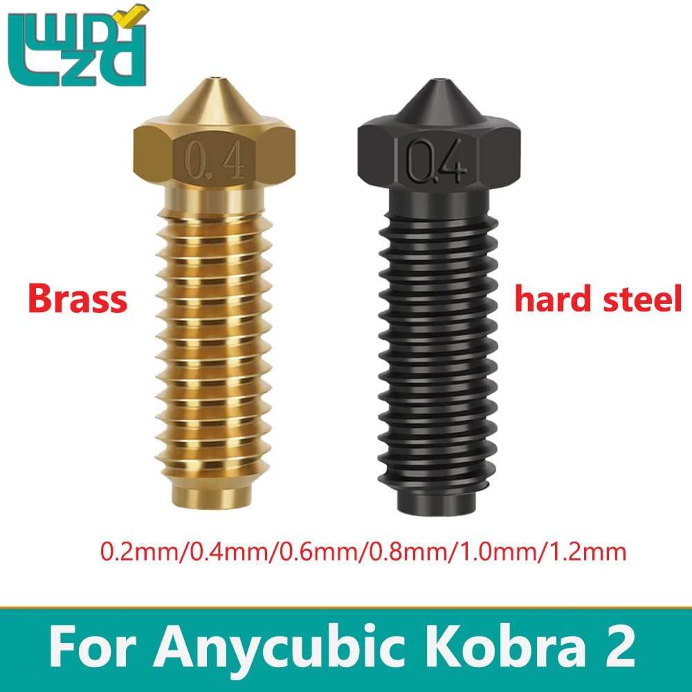 2/3/10pcs For Anycubic Kobra 2 Hardened Steel Nozzles Volcano Brass Nozzle 0.4 0.6mm High Flow High Precision 1.75mm Filament 3D