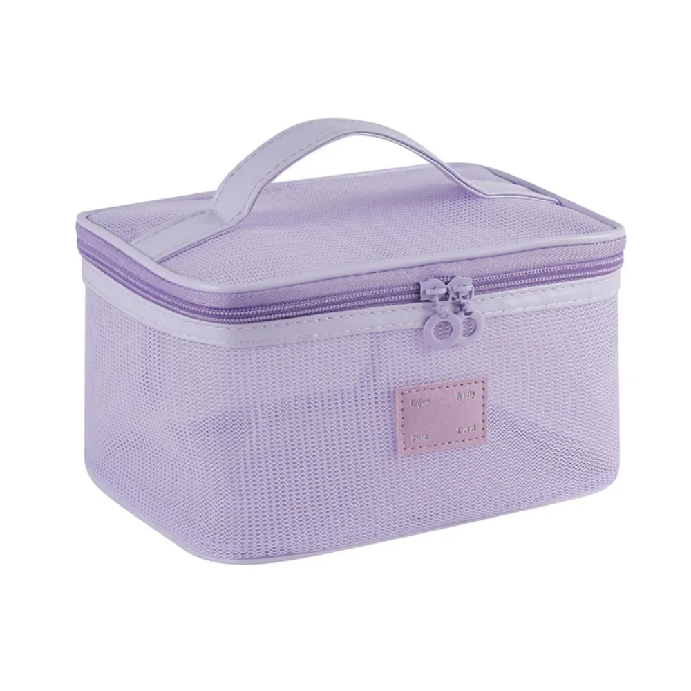 

Портативная сетчатая ручная косметичка, квадратная легкая сумка для хранения туалетных принадлежностей на молнии, большая вместительная прозрачная сетчатая косметичка