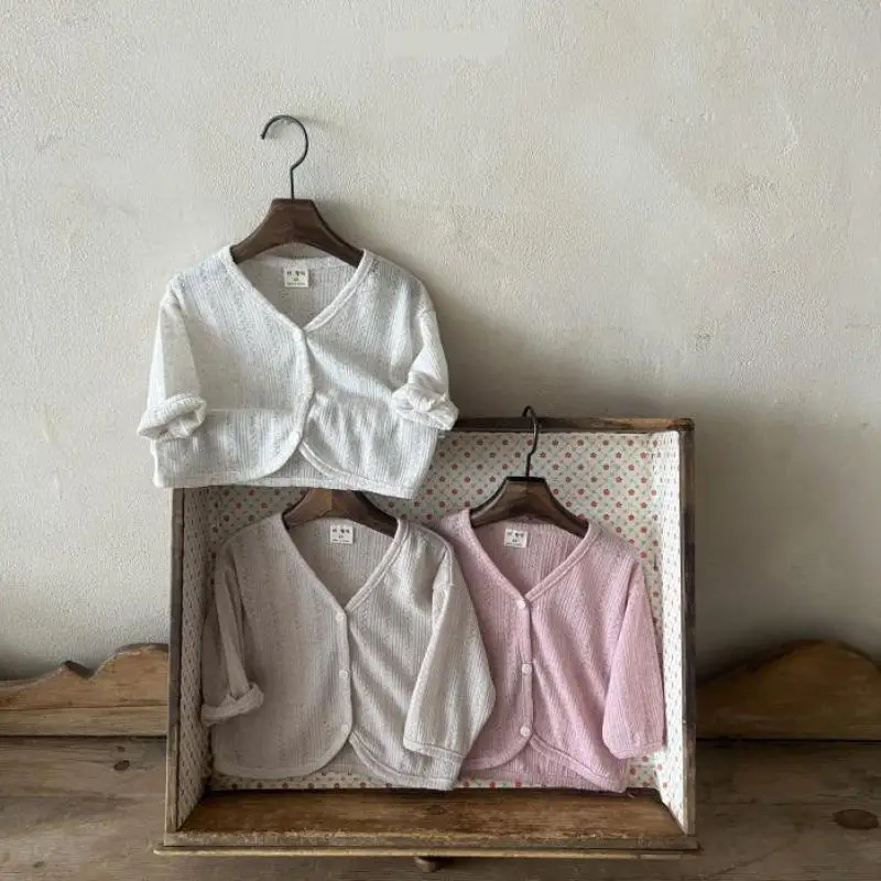 

2025 Summer New Baby Thin Long Sleeve Coat Solid Infant Girl Simple Versatile Sunscreen Cardigan Cotton Toddler Soft Jacket