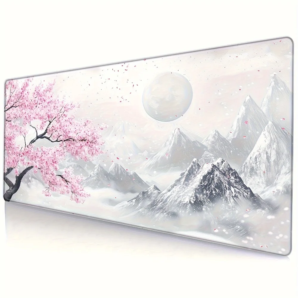 Cherry Snow Mountain Landscape Game Desk Mat - Anti-slip Rubber Bottom Computer Keyboard decoração setup gamer