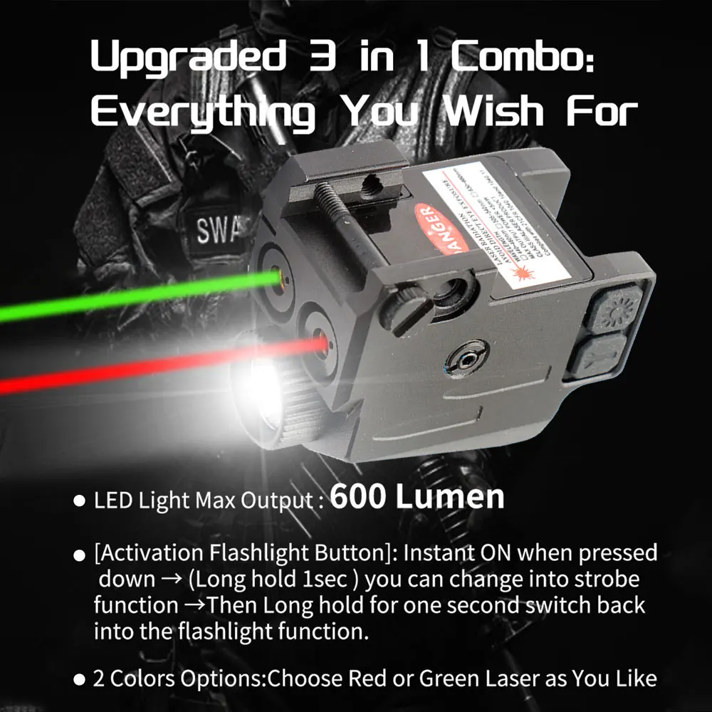 Tactical Blue/RED/Green Beam Laser Dot Sight Combo Gun Light For 21MM Rail Pistol Handgun Rifle Aiming USB Rechargeable Laser