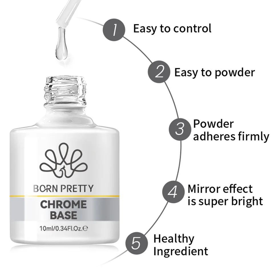 BORN PRETTY 10ml Klarer Chrom-UV-LED-Gel-Nagellack ohne Abwischen für Spiegel-Metallic-Pigmentpulver Nagelstudio-Maniküre 1/2 Stück – Detail 13