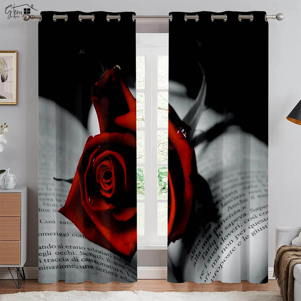 

Valentine's Day Retro Red Rose 3D Printed Curtains Polyester Curtains Living Room Study Bedroom Decorative Curtains 2 Pieces