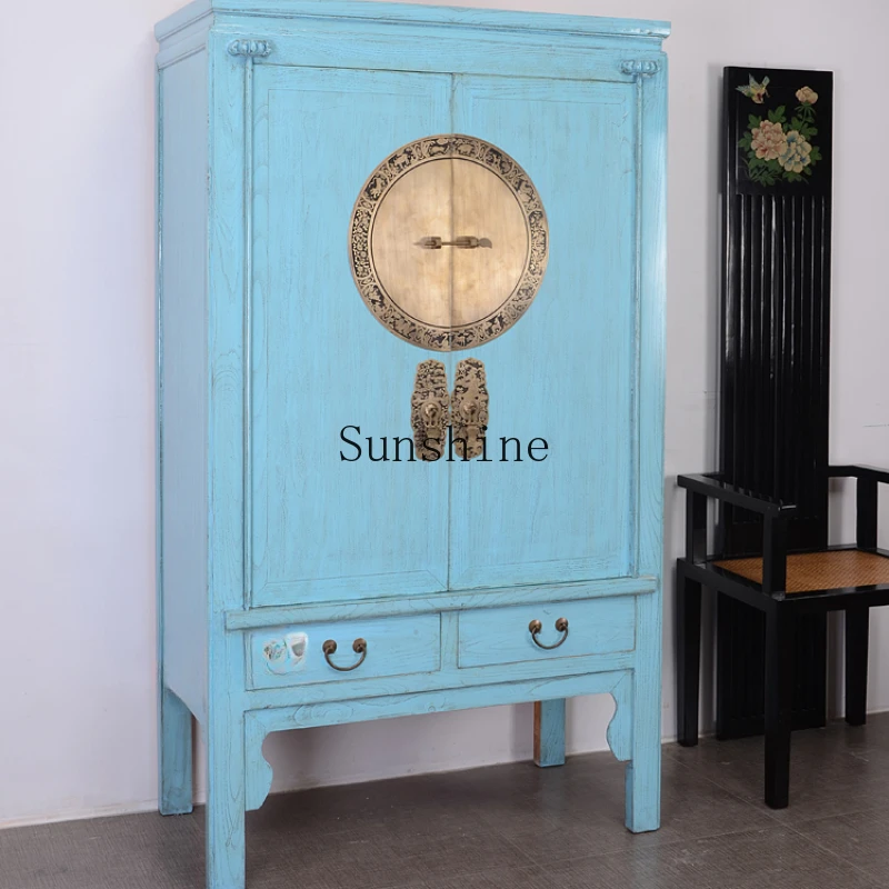 

New Chinese style old elm retro old bedroom storage large wardrobe