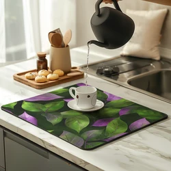 Absorbent Mat Plant Branches Leaves Eucalyptus Leaves Kitchen Antiskid Drying Mat Quick Dry Bathroom Drain Pad Tableware Mat