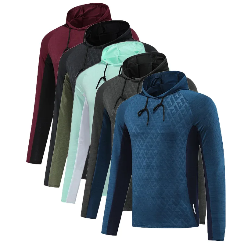 Men's Outdoor Running Fitness T-shirt Long Hoodies Quick Dry Sport Shirt Men Top Gym Trainning Exercise Coat Sweater Clothes 118