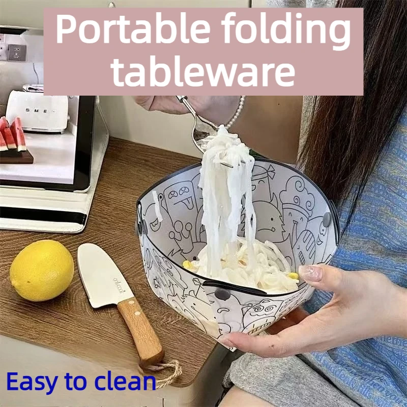 Portable Folding Camping Plate Outdoor Multifunctional Fruit Dish Waterproof Thickened Tableware Set