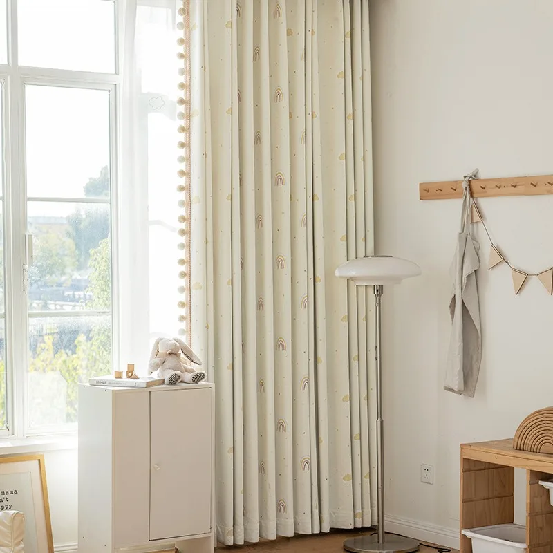 Cream room curtains girl bedroom living room bay window yarn jacquard blackout rainbow curtains