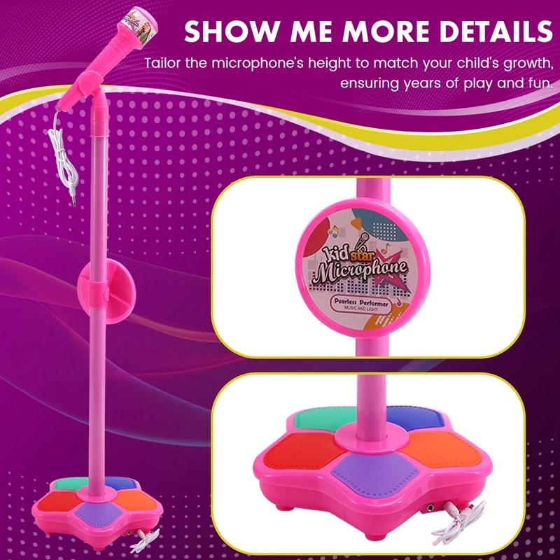 CEA Kids Microphone With Light Stand Toy,Height-Adjustable Microphone,Brain-Training Educational Toys Birthday Gift