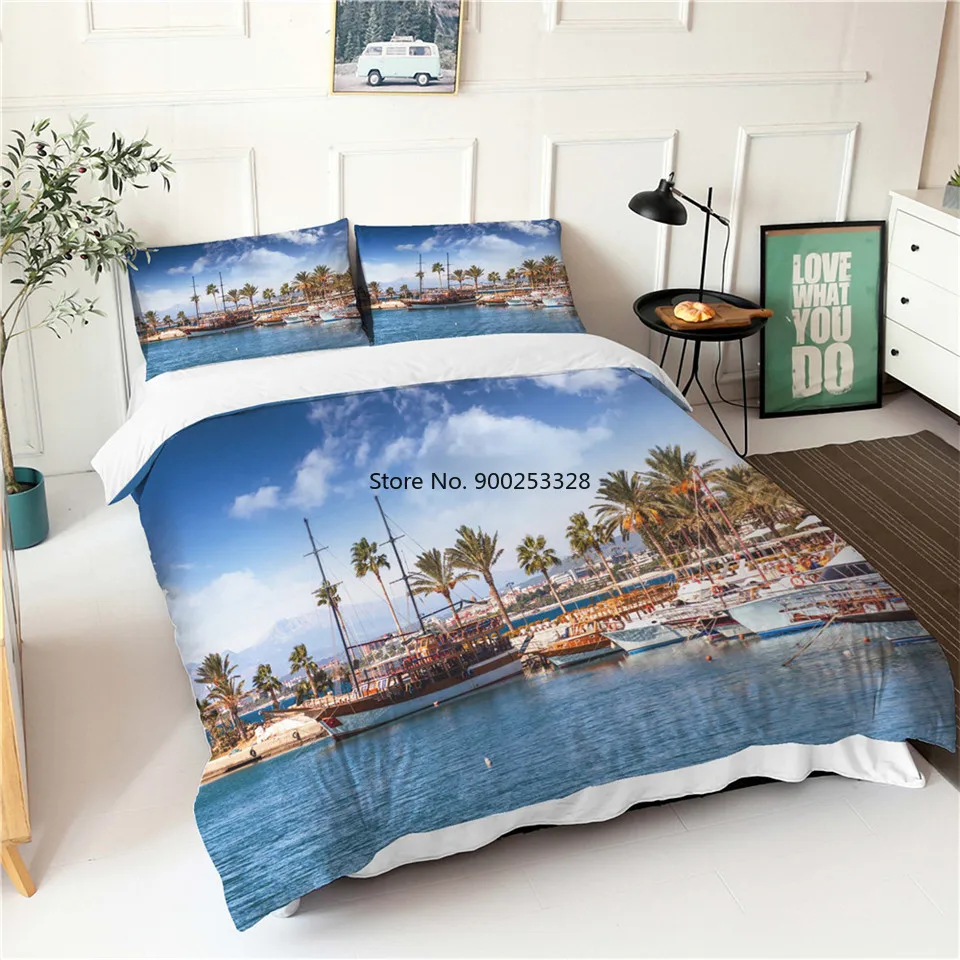 City Night View Duvet Cover Set City Landscape 3D Printed Bedcloth Black Bed Cover For Bed Single Double King Bedding 2 Persons