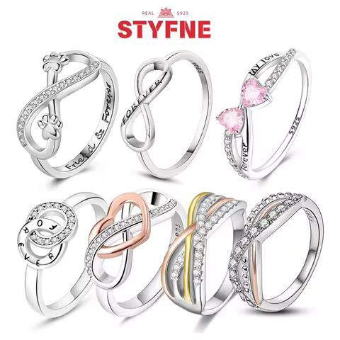 Silver 925 Ring Heart Zircon Infinite Forever Love Finger Rings for Women Wedding 925 Silver Jewelry Fine Gift