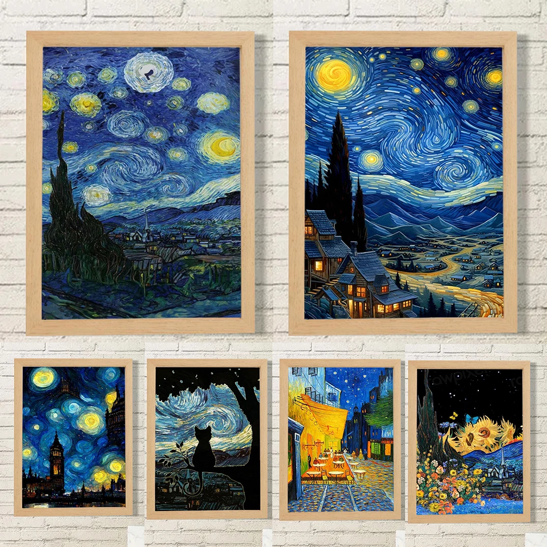 

Starry Night Style Decorative Prints Wall Painting Vincent Van Gogh Home and Decoration Paintings for Bedroom Room Decor Canvas