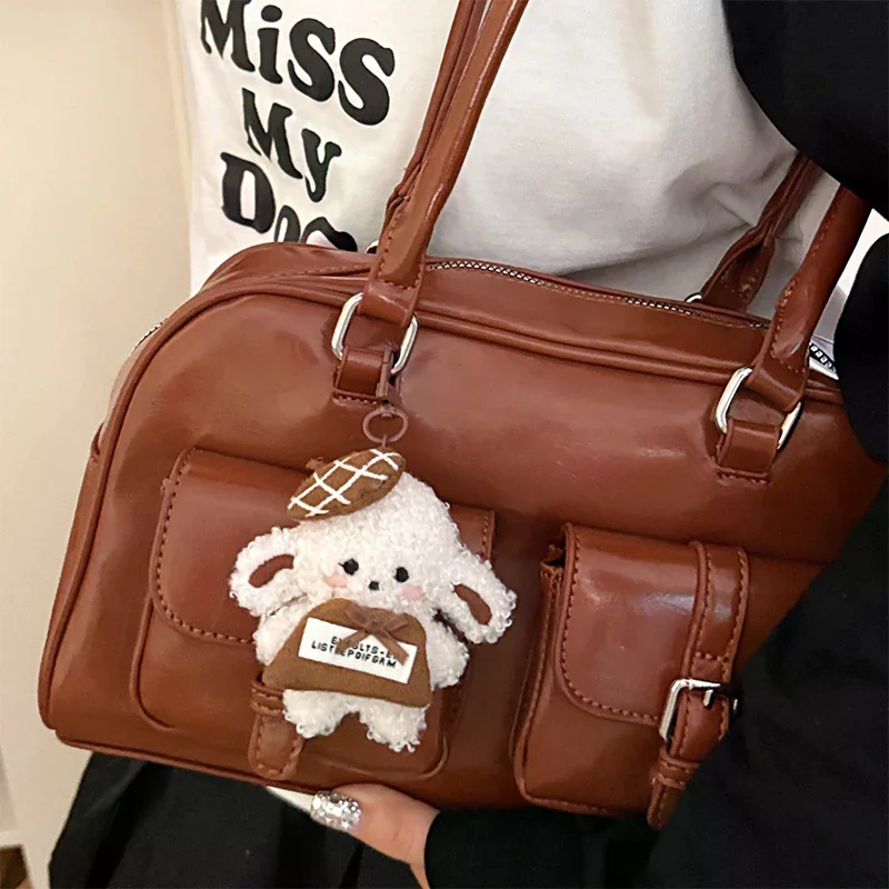 Porte-clés en peluche rétro mignon, lapin/chien de dessin animé, poupée en peluche douce, pendentif de voiture, sac à dos, décor de sac, cadeau pour enfant