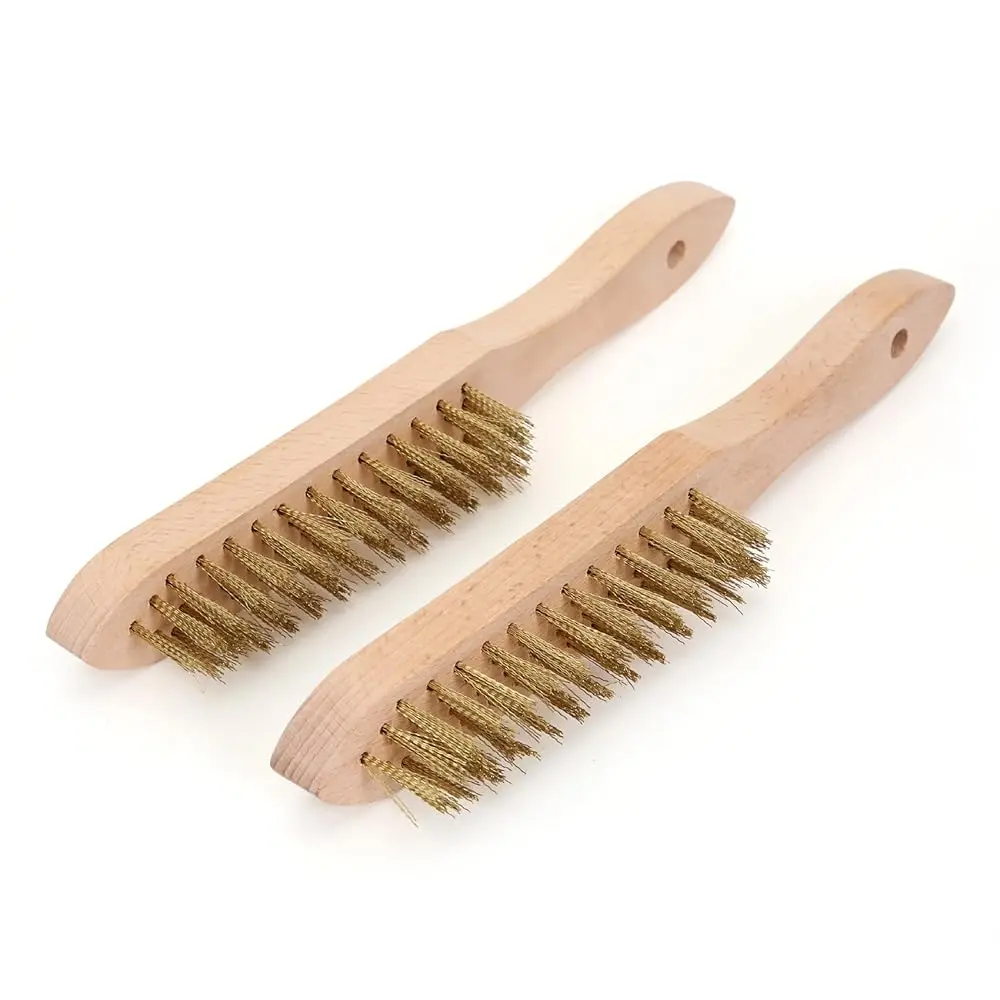 

Brass Brush Set 2 Pcs, Wire Brushes for Cleaning, 11 Inch Wire Scratch Brush with Beechwood Handle, Metal Brush, Heavy Duty