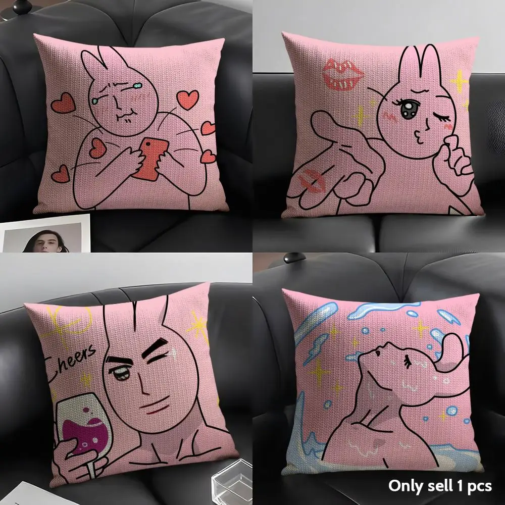Cartoon O-Opanchu Usagi Cushion Cover Natural Linen Organic Fabric Double-Sided Printing Sofa Home Decor Gift Pillow Case