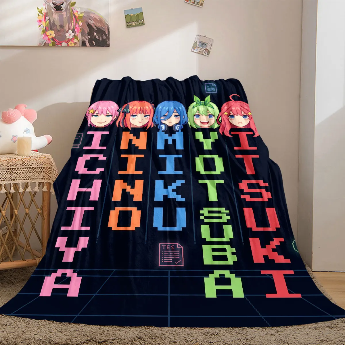 

The Quintessential Quintuplets 2D Print Flannel Blanket, Cartoon Characters for Couch Bed, Travel Picnic Nap Blanket_LIAN
