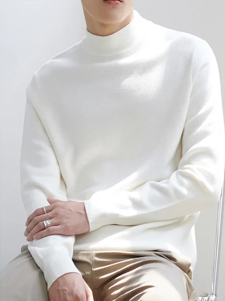 

Мужской вязаный свитер Fce на подкладке Thiened f с высоким воротником, свободный крой, универсальный зимний белый трикотаж средней длины