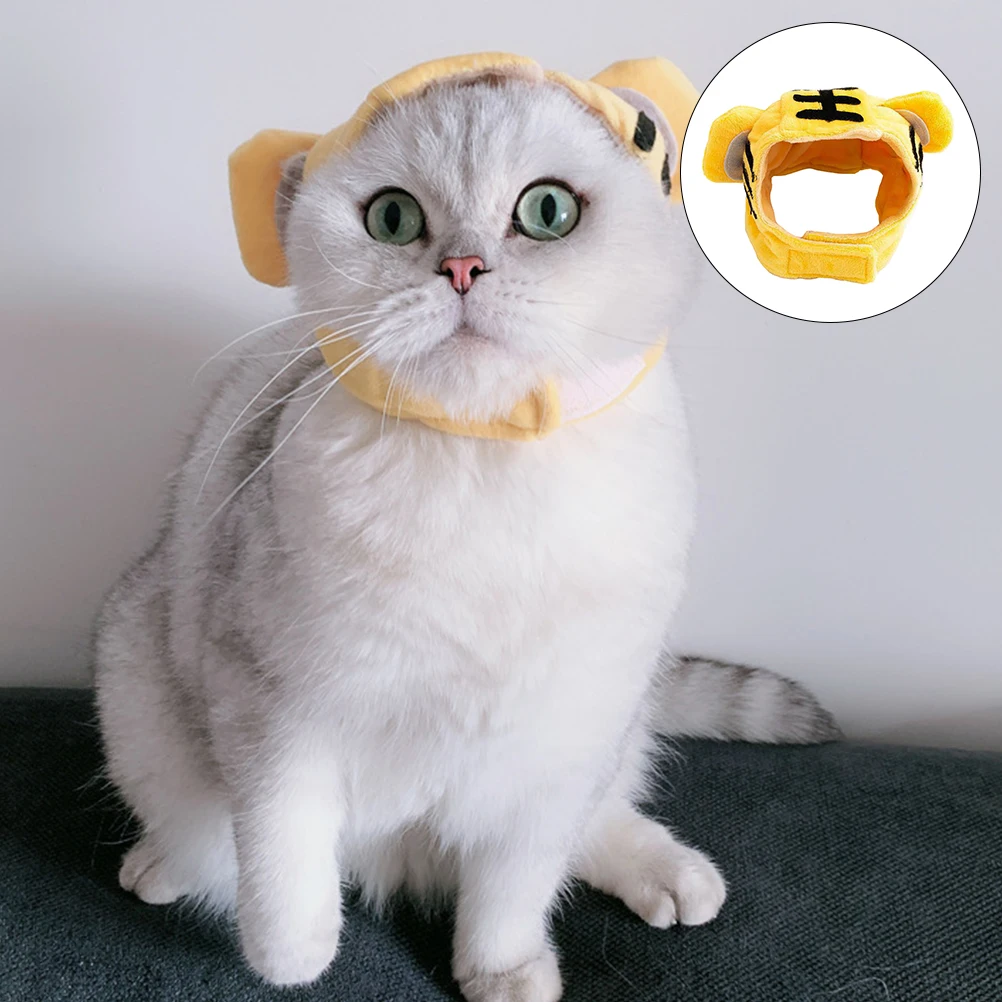 

2 pcs Tiger Headgear Pet Costume Comfortable Safe Wear Bright Colors Fashion Halloween Dog Cat Cosplay Hat Dress Up Fabric