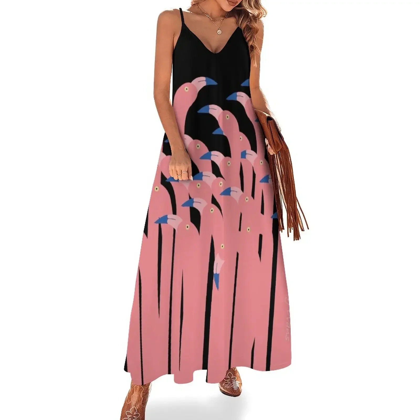 

PINK POETIC FLAMINGO DANCE Sleeveless Dress summer clothes Female dress Woman's evening dress bandage