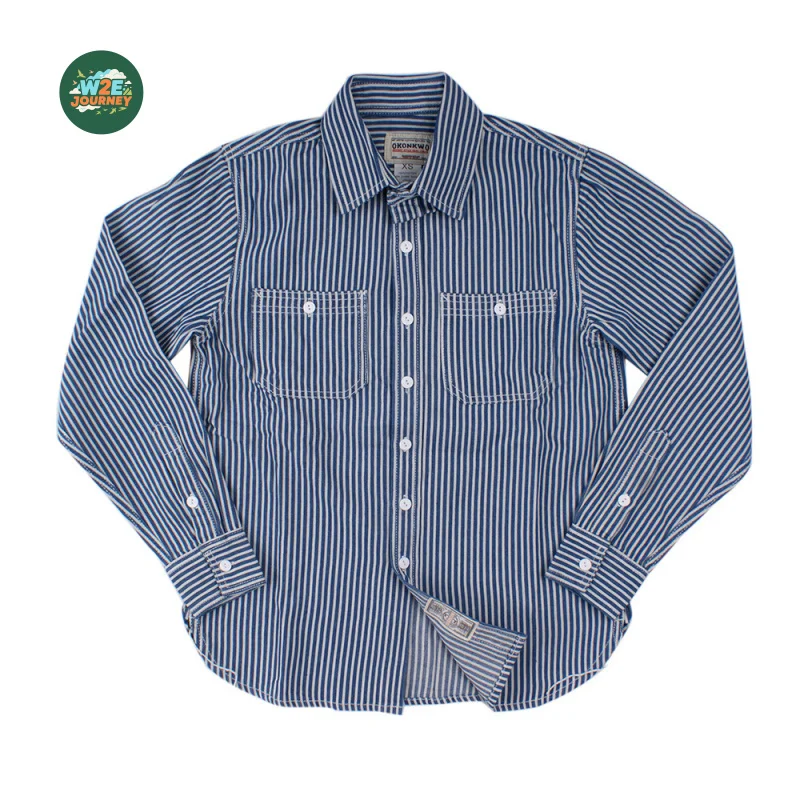 

W2EJOURNEY Top Quality EU US Size Vintage Stripe Men Shirt Casual Stylish Button-Up Cotton Workwear Long Sleeve Shirt