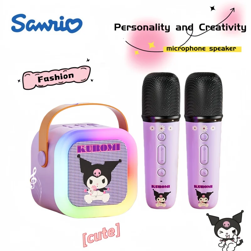 

Набор микрофонов Sanrio Kuromi, милый мультяшный стильный игрушечный комплект для мальчиков и девочек K-Song, беспроводной Bluetooth-динамик, подарок на день рождения