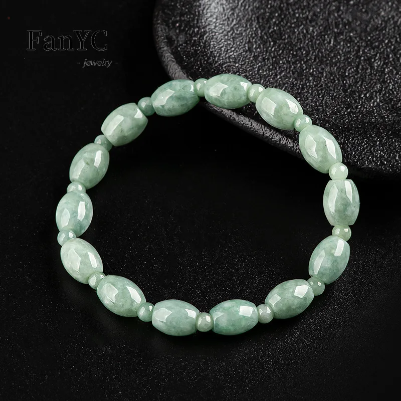 

Natural A-goods Jadeite Lutong Bracelet Hand-carved High-grade Fashion Bean Seed Jade Barrel Beads Strings Ladies Holiday Gifts