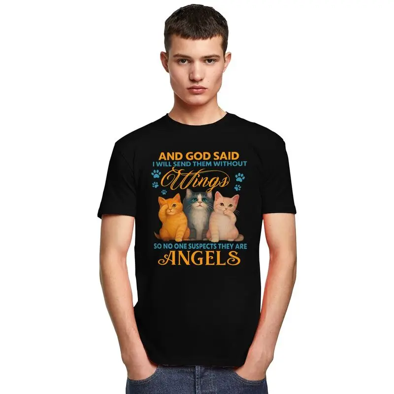 مخصص مضحك القط هي الملائكة يقتبس تي شيرت الرجال قصيرة الأكمام الآباء يوم تي شيرت الشارع الشهير المحملة 100% القطن سليم صالح بلايز