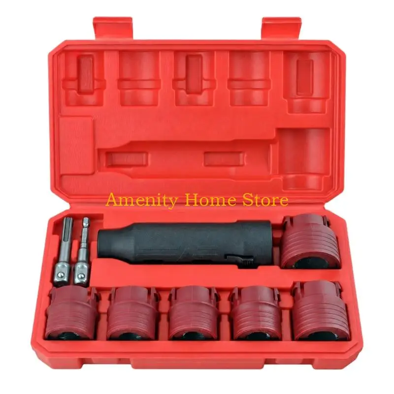 F26C 9Piece Wheel Bolt Cleaning Set with 6 Steel Wire Brush Head for Easy Storage