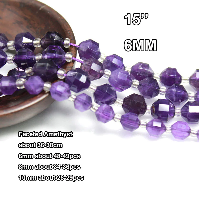 Natural Stone Amethyst Quartz Loose Round Square Rondelle Spacer Beads for Jewelry Making DIY Bracelet Earrings Accessories