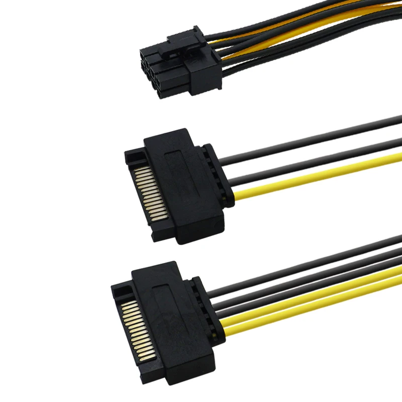 Sata 2x15pin para placa gráfica pci-e pcie 6/8 pinos placa de vídeo cabo de alimentação 6/8pin para dupla sata y divisor adaptador 18cm 18awg