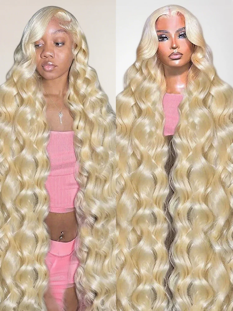 

40-дюймовый блондин 613 объемная волна 13x6 прозрачный HD парик фронта шнурка бразильские человеческие волосы 300% плотность предварительно выщипанные для чернокожих женщин